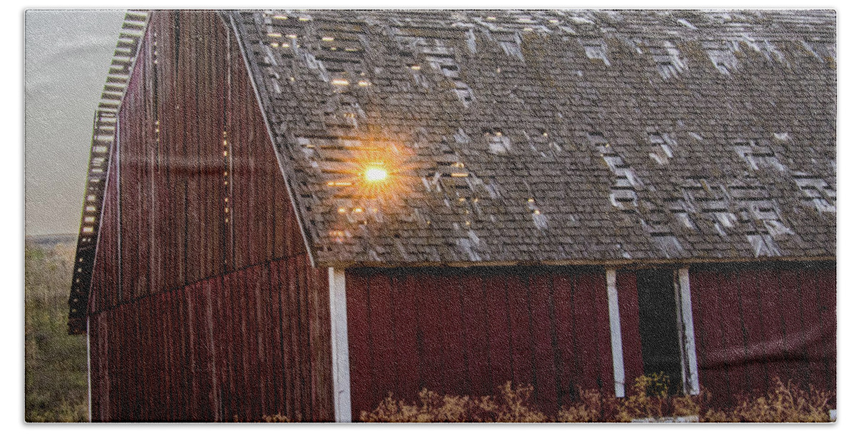 Sunset Beach Towel featuring the photograph Barn Sunset by John Greco