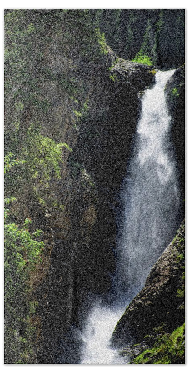 Waterfall Beach Towel featuring the photograph Barskoon Waterfall by Robert Grac