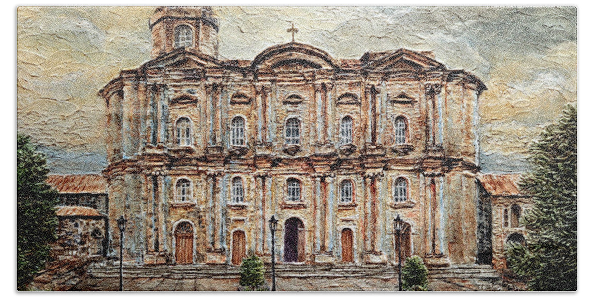 Basilica Beach Towel featuring the painting Basilica de San Martin de Tours by Joey Agbayani