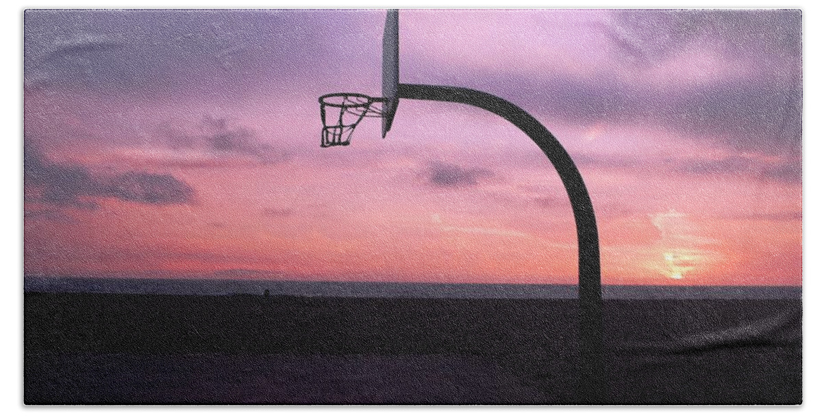 Basketball Beach Towel featuring the photograph Basketball Court at Sunset by Matt Quest