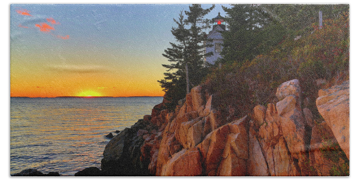 Maine Beach Towel featuring the photograph Bass Harbor Headlight by Nancy Dunivin