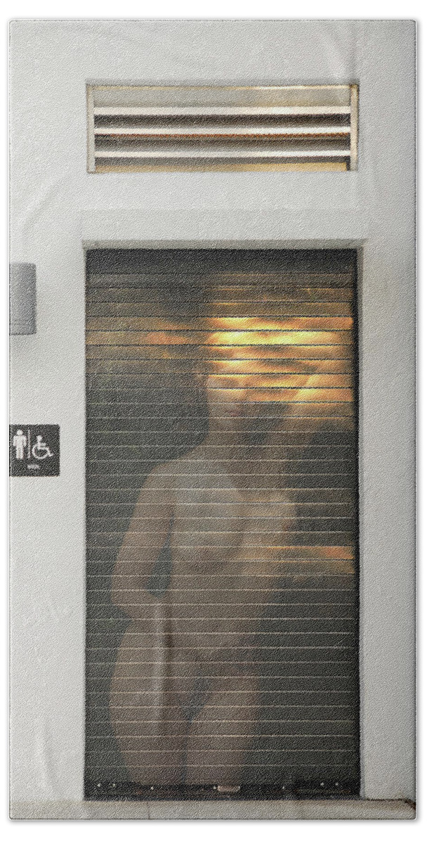  Nude Photographs Beach Towel featuring the photograph Bathroom Door Nude by Harry Spitz