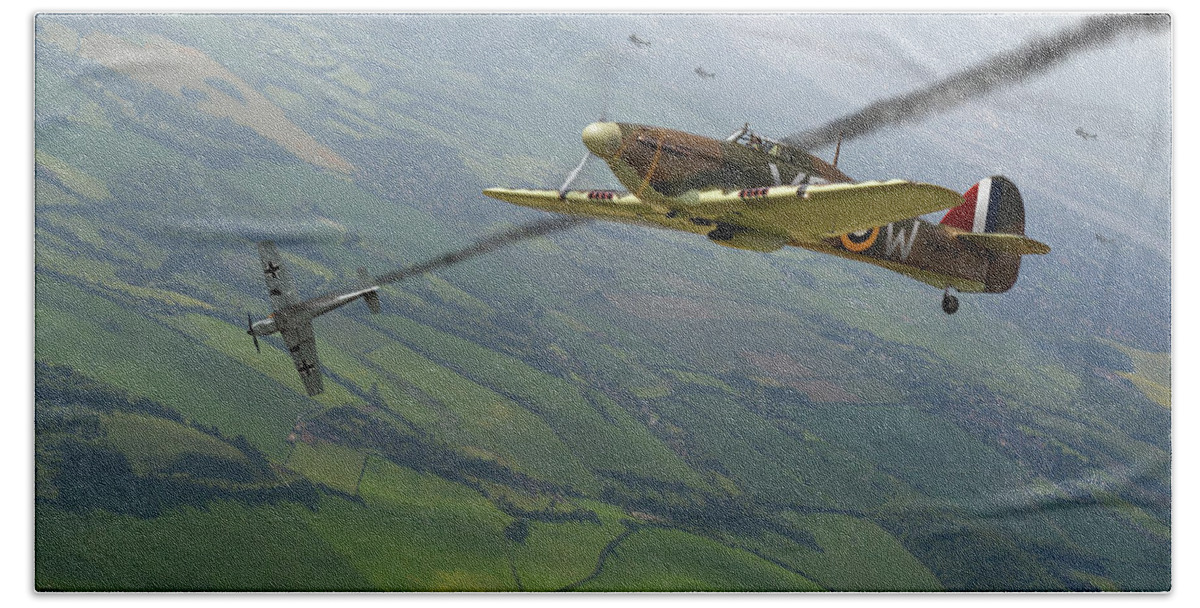 Hurricane Beach Towel featuring the photograph Battle of Britain dogfight by Gary Eason