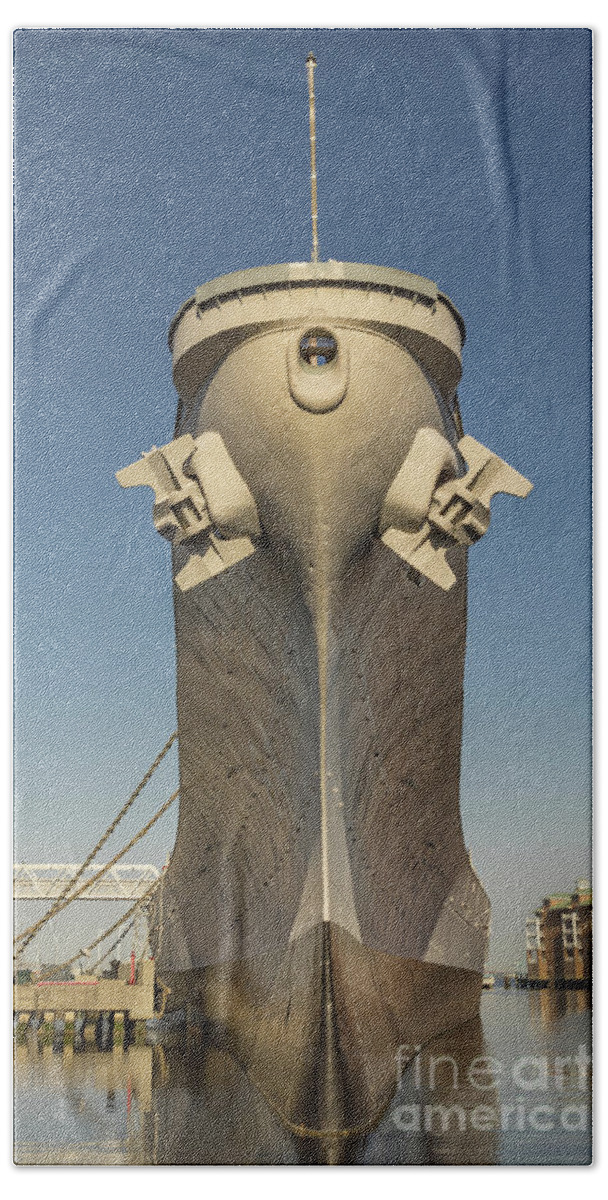 Battleship Wisconsin Beach Towel featuring the photograph Battleship Wisconsin Bow by Jerry Fornarotto