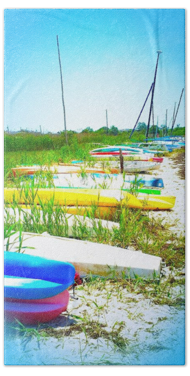 Photo Boats Prints Beach Sheet featuring the photograph Bay break by Dottie Visker