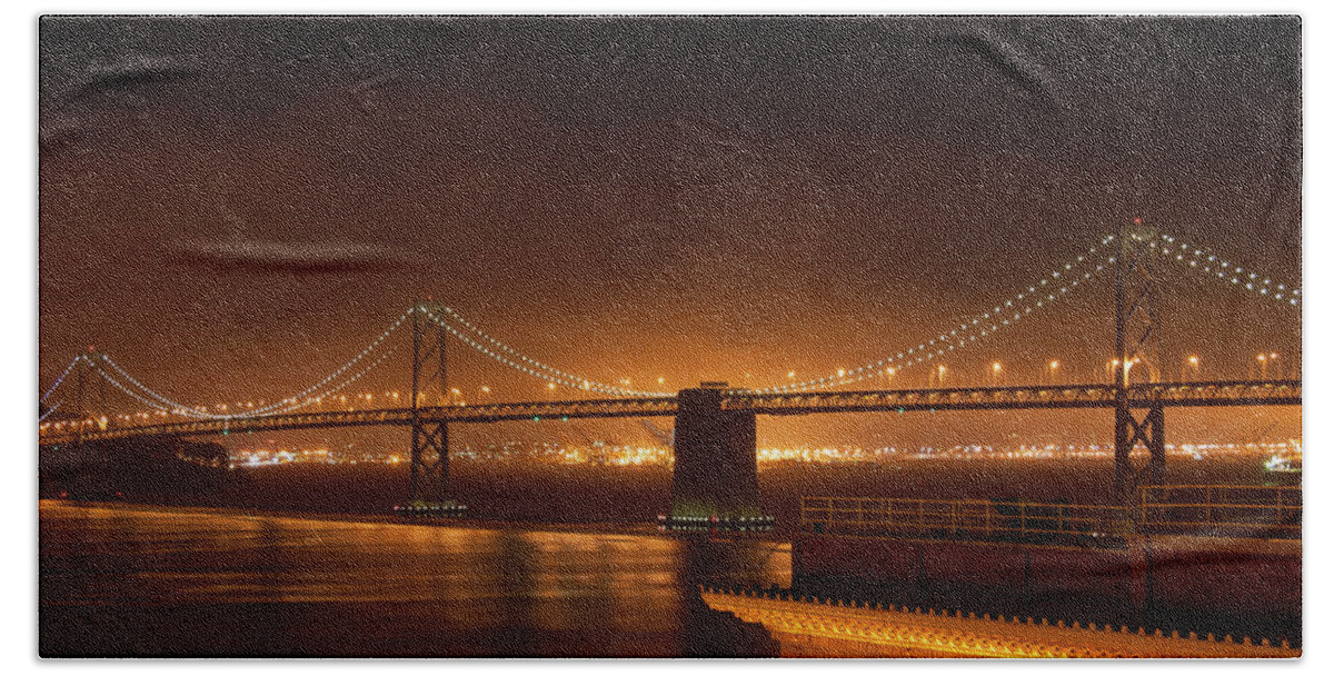 Nighttime Beach Sheet featuring the photograph Bay Bridge at Night by Daniel Murphy