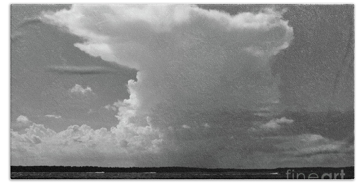 Landscape Beach Towel featuring the photograph Bayshore Thunderhead in BW by Mary Haber