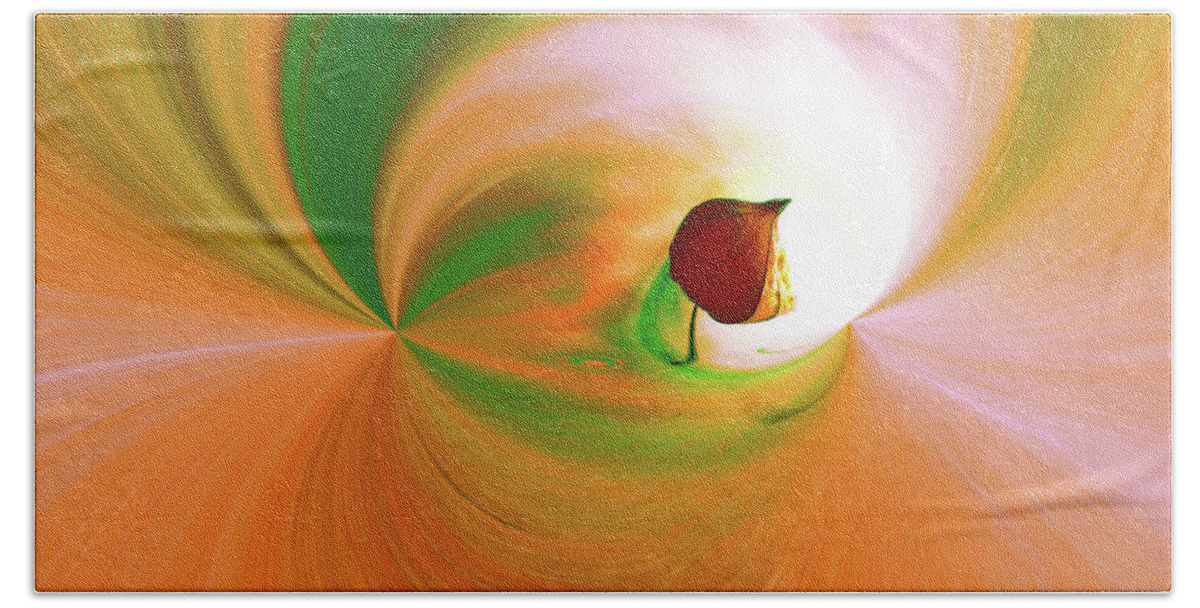 Be Happy Beach Sheet featuring the digital art Be Happy, green-orange with Physalis by Eva-Maria Di Bella
