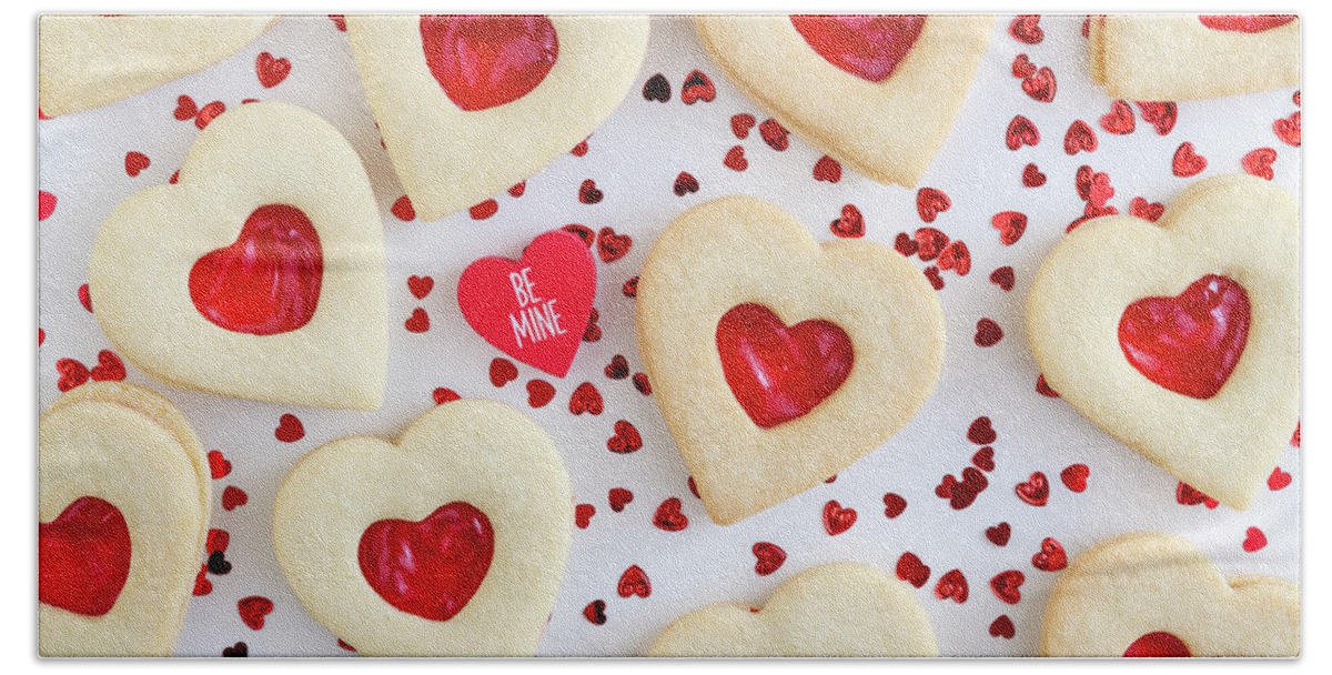 Valentines Day Beach Sheet featuring the photograph Be Mine Heart Cookies by Teri Virbickis