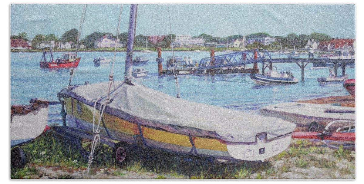 Coast Beach Towel featuring the painting Beach Boat under cover by Martin Davey