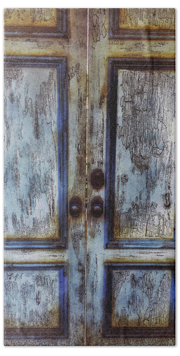 Painterly Iphoneography Beach Towel featuring the photograph Beach Door by Bill Owen