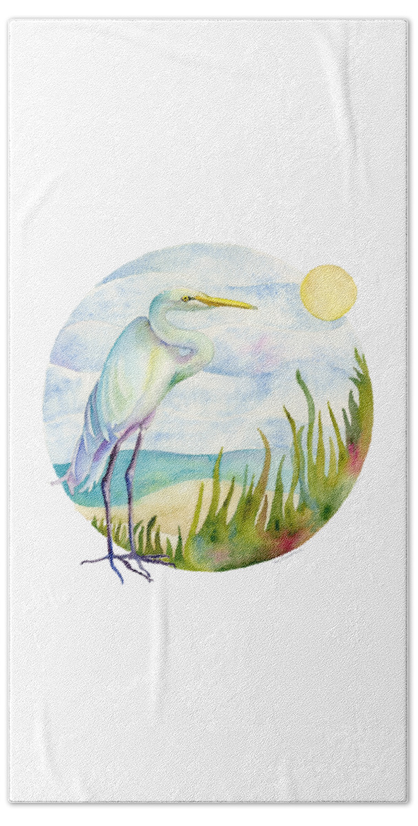 White Bird Beach Towel featuring the painting Beach Heron by Amy Kirkpatrick