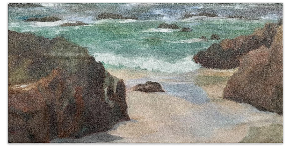 Asilomar Beach Towel featuring the painting Beach of Asilamor by Claire Gagnon