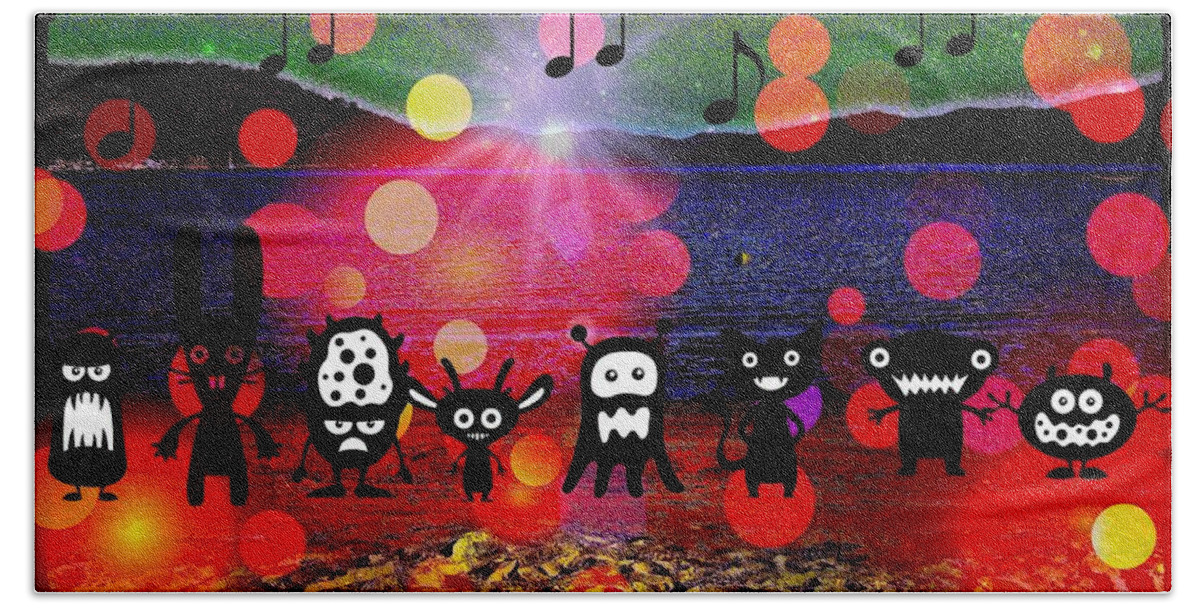 Fun Beach Towel featuring the mixed media Beach Party Critters by Leanne Seymour