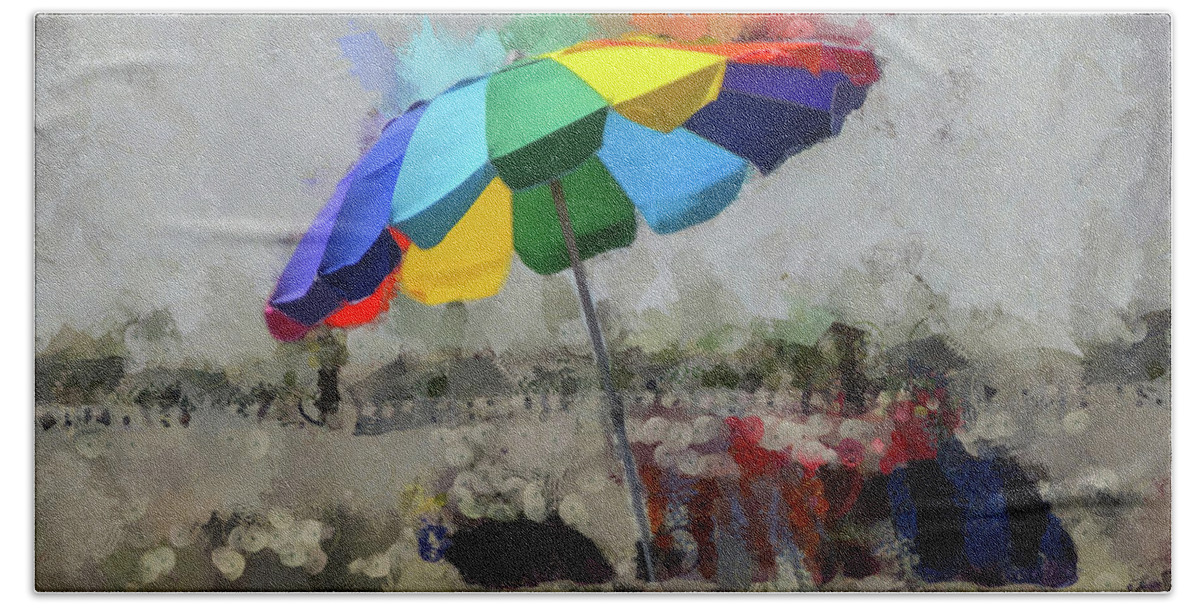 Umbrella Beach Towel featuring the mixed media Beach Ready by Trish Tritz