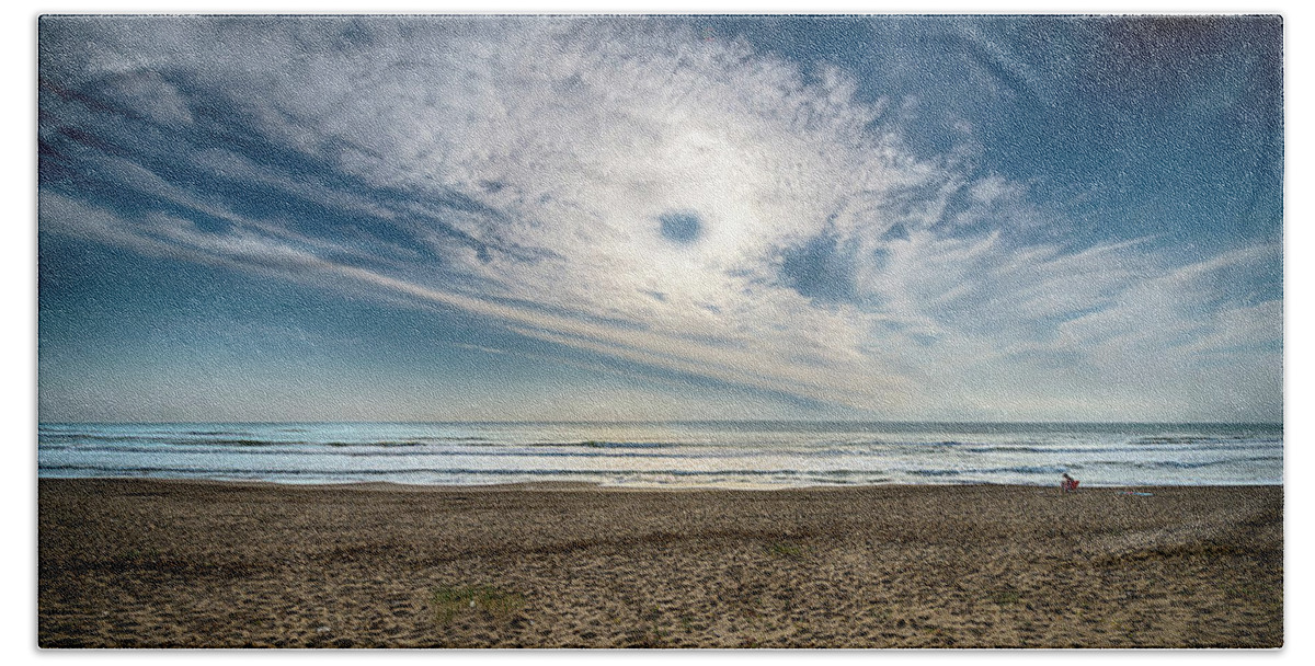 Passeggiatealevante Beach Towel featuring the photograph Beach Sand With Clouds - Spiagggia Di Sabbia Con Nuvole by Enrico Pelos