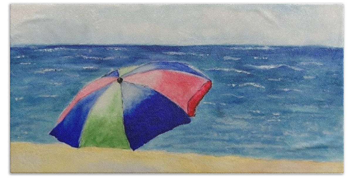 Beach Beach Sheet featuring the painting Beach Umbrella by Jamie Frier