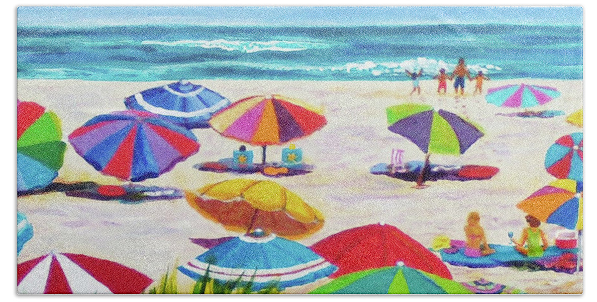 Beach Beach Sheet featuring the painting Umbrellas 2 by Anne Marie Brown