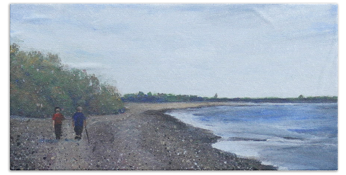 Beach Beach Towel featuring the painting Beachcombers by Ruth Kamenev