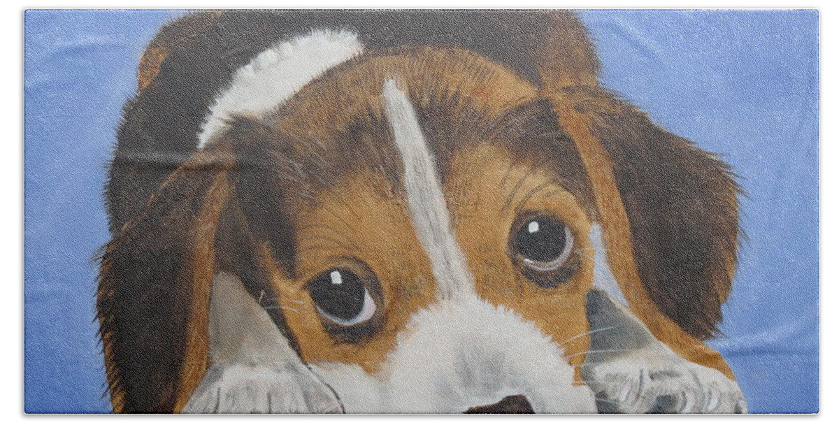 Pets Beach Towel featuring the painting Beagle Sad Eyes by Kathie Camara