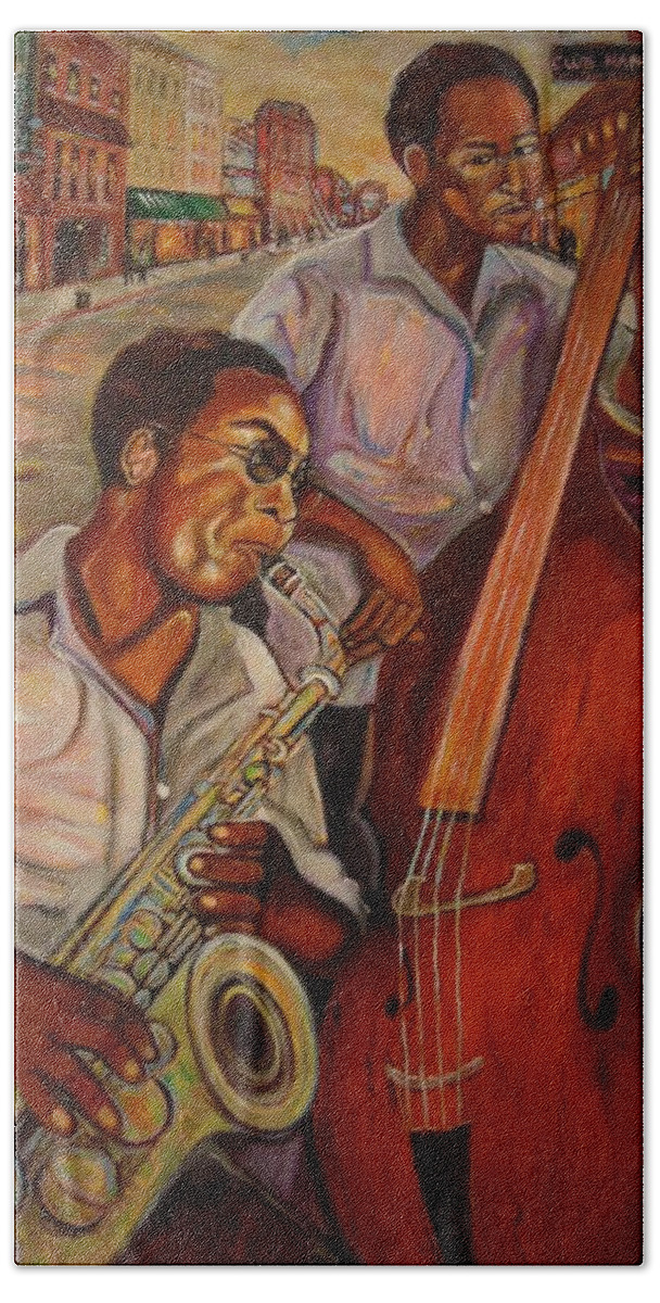 Music Art Beach Sheet featuring the painting Beale Street by Emery Franklin