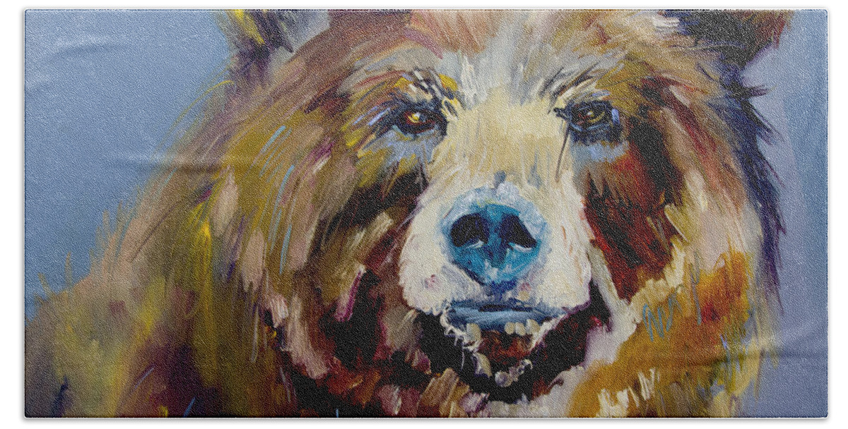Diane Whitehead Fine Art Beach Sheet featuring the painting Bear Exposed by Diane Whitehead