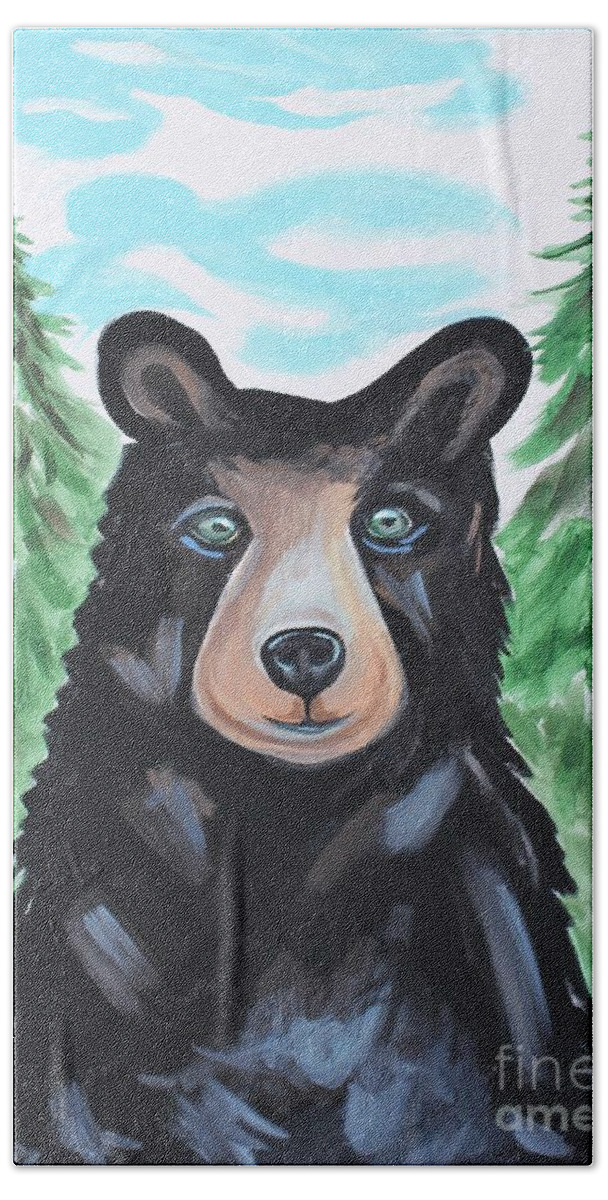 Bear Beach Towel featuring the painting Bear in the Woods by Elizabeth Robinette Tyndall