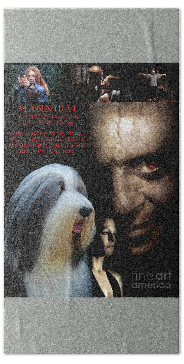 Bearded Collie Beach Towel featuring the painting Bearded Collie Art Canvas Print - Hannibal Movie Poster by Sandra Sij