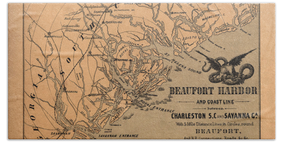 Map Beach Towel featuring the photograph Beaufort Harbor by Dale Powell