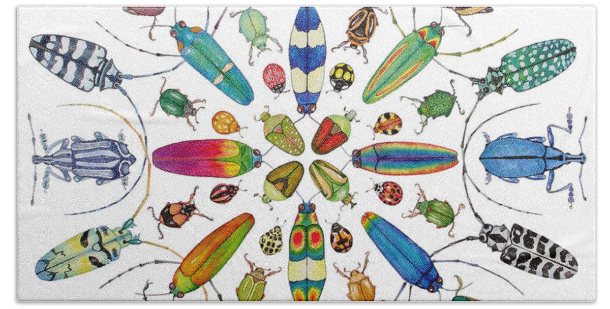 Insects Beach Towel featuring the painting Beautiful Beetles by Lucy Arnold