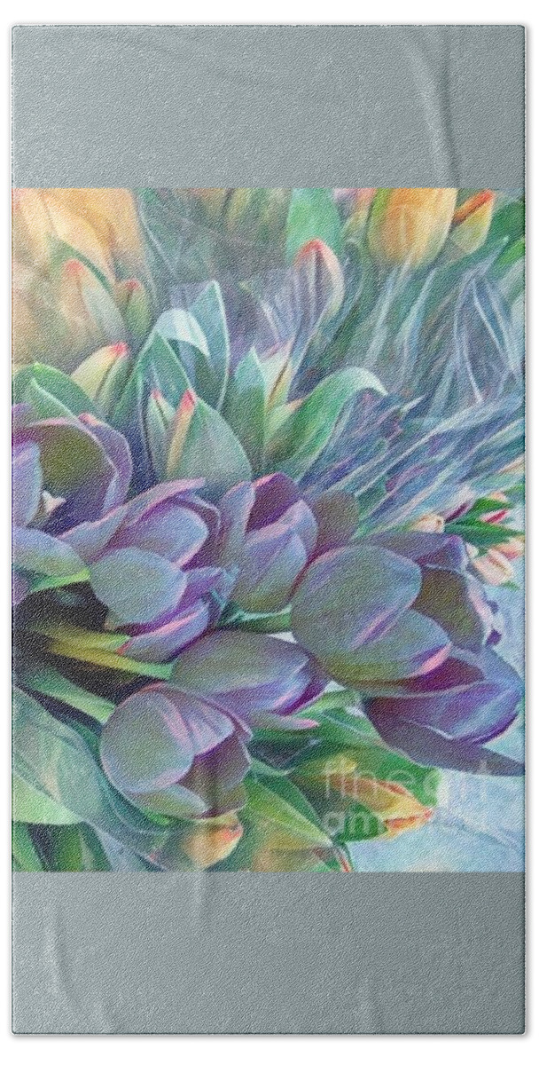 Card Beach Sheet featuring the photograph Beautiful Blues of Spring - Tulips by Miriam Danar