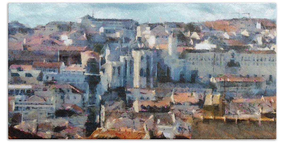 Painting Beach Towel featuring the painting Beautiful Lisbon Street by Dimitar Hristov