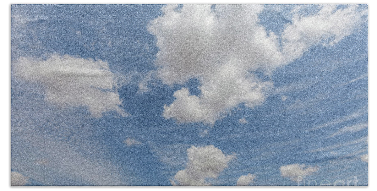 Clouds Beach Towel featuring the photograph Beautiful white clouds and blue sky 96 by Simon Bratt