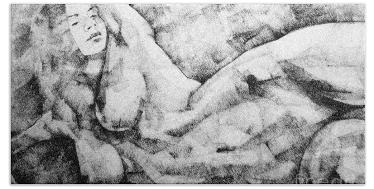 Drawing Beach Towel featuring the drawing Beautiful young girl pencil art drawing by Dimitar Hristov