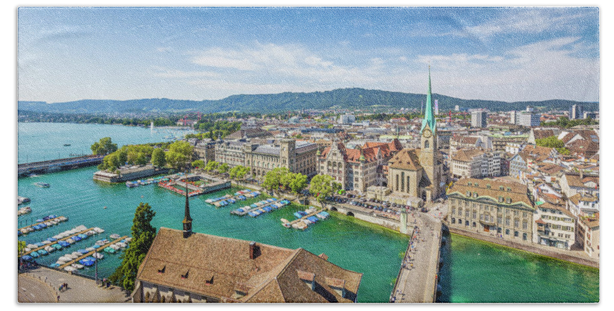Aerial Beach Towel featuring the photograph Beautiful Zurich by JR Photography