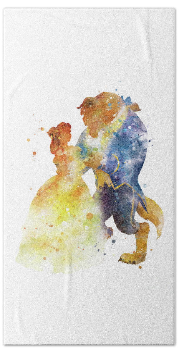 Beauty And The Beast Beach Towel featuring the mixed media Beauty and the Beast by Monn Print