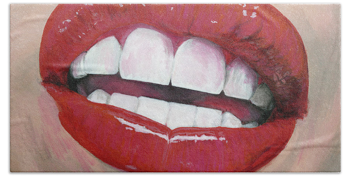 Lips Beach Sheet featuring the painting Beauty is Truth by Matthew Mezo