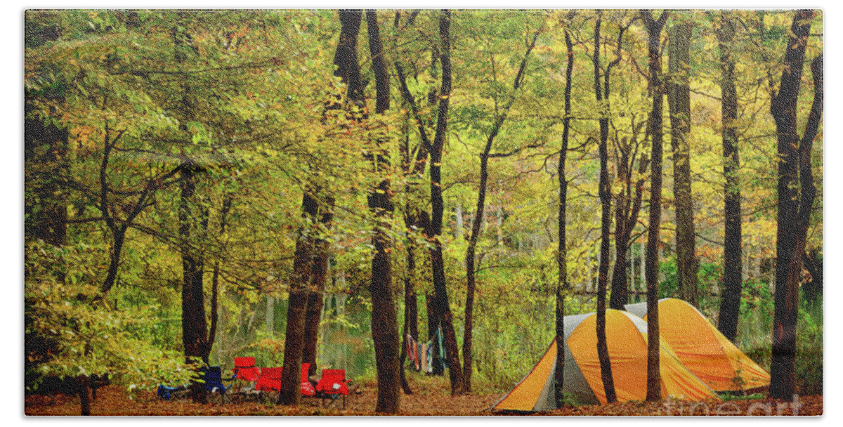 Landscape Beach Towel featuring the photograph Beaver's Bend Camping by Tamyra Ayles