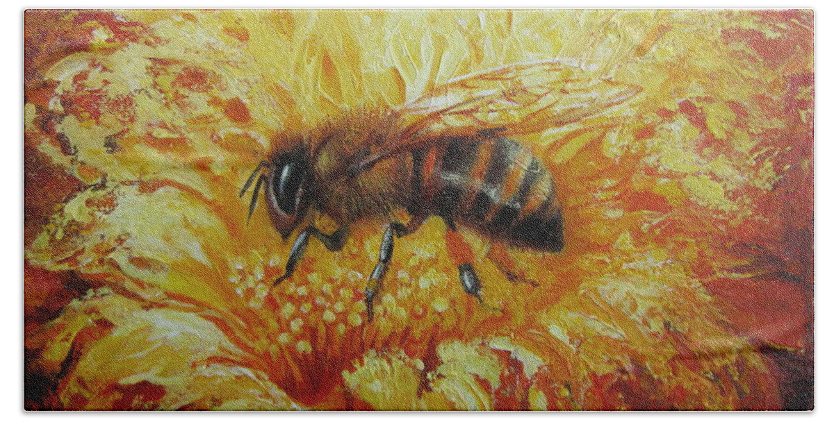 Bee Beach Towel featuring the painting Bee by Elena Oleniuc