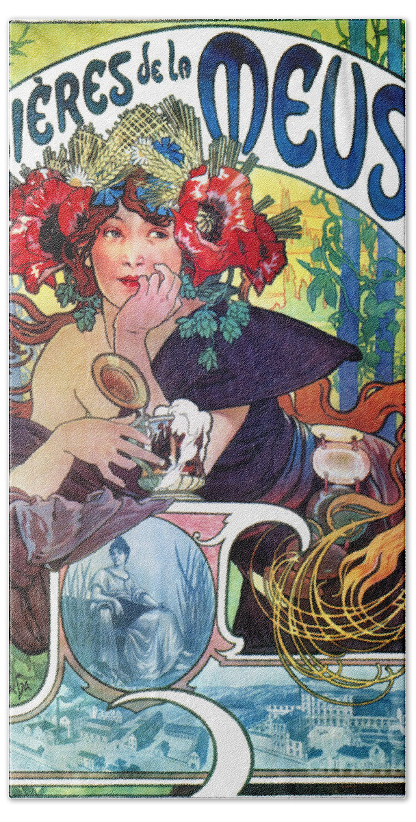 1897 Beach Towel featuring the photograph BEER AD BY MUCHA, c1897 by Granger