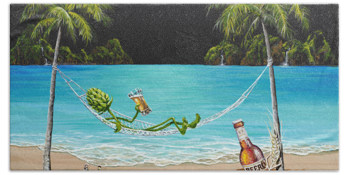 Beer Beach Towel featuring the painting Beer Thirty by Michael Godard