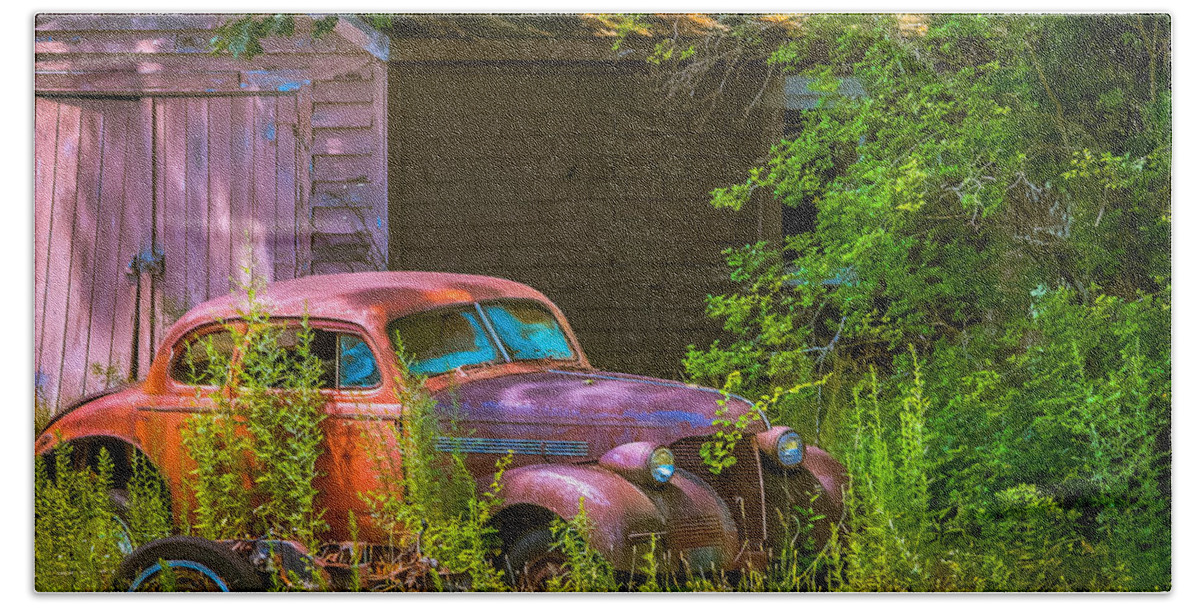 Transportation Beach Towel featuring the photograph Behind the old barn by Claudia M Photography