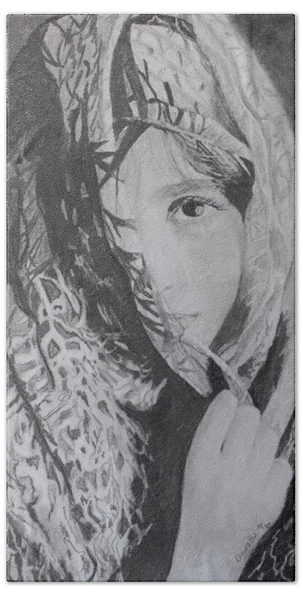 Graphite Beach Towel featuring the drawing Behind the Veil by Quwatha Valentine