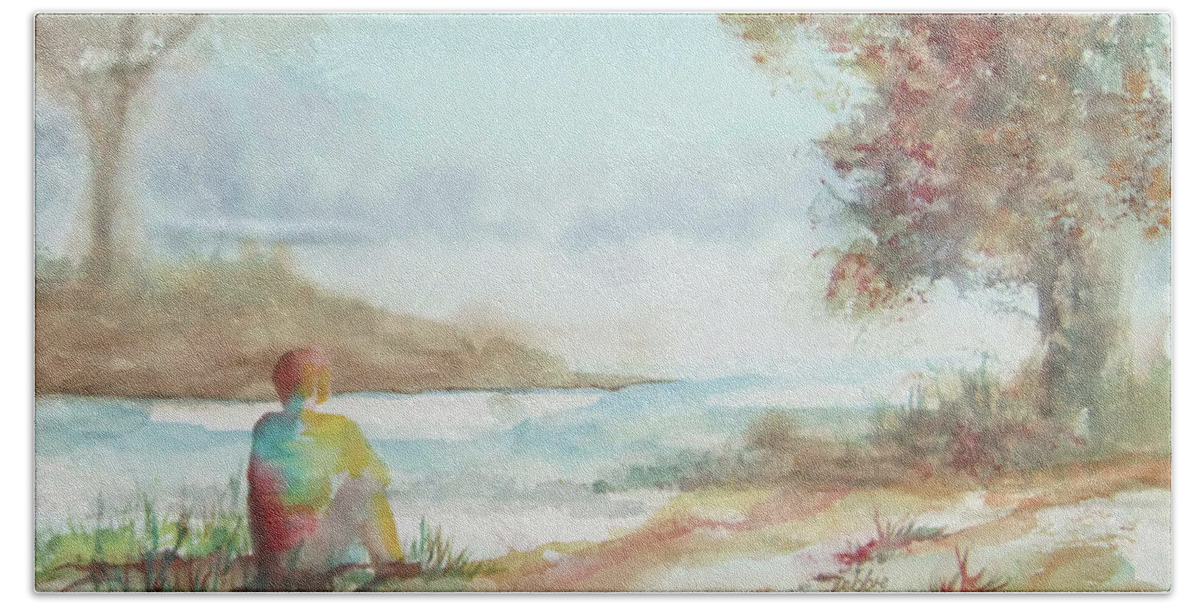 Watercolor Landscape Beach Sheet featuring the painting Being Here by Debbie Lewis