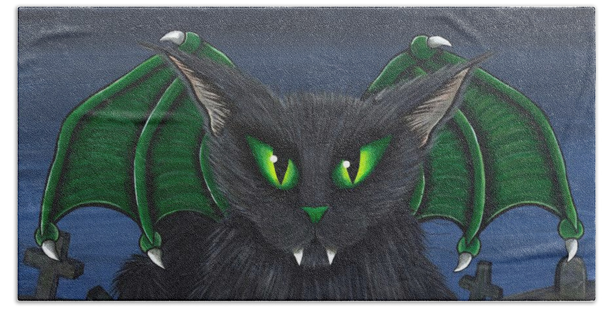 Grey Cat Beach Towel featuring the painting Bela Vampire Cat by Carrie Hawks