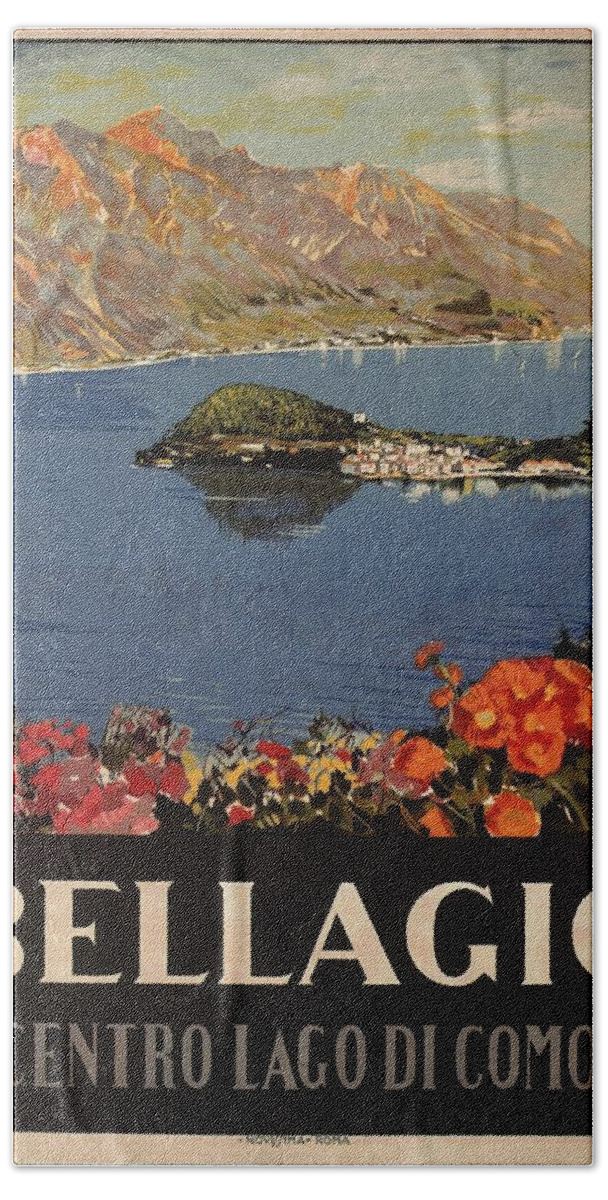Bellagio Beach Towel featuring the mixed media Bellagio, Italy - Centro Lago Di Como - Retro travel Poster - Vintage Poster by Studio Grafiikka
