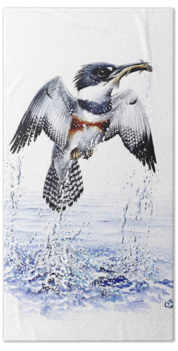 Chris Cox Beach Sheet featuring the painting Belted Kingfisher by Christopher Cox