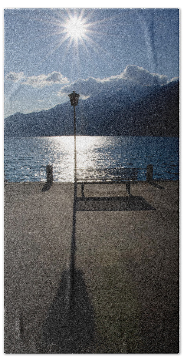 Bench Beach Sheet featuring the photograph Bench and street lamp by Mats Silvan
