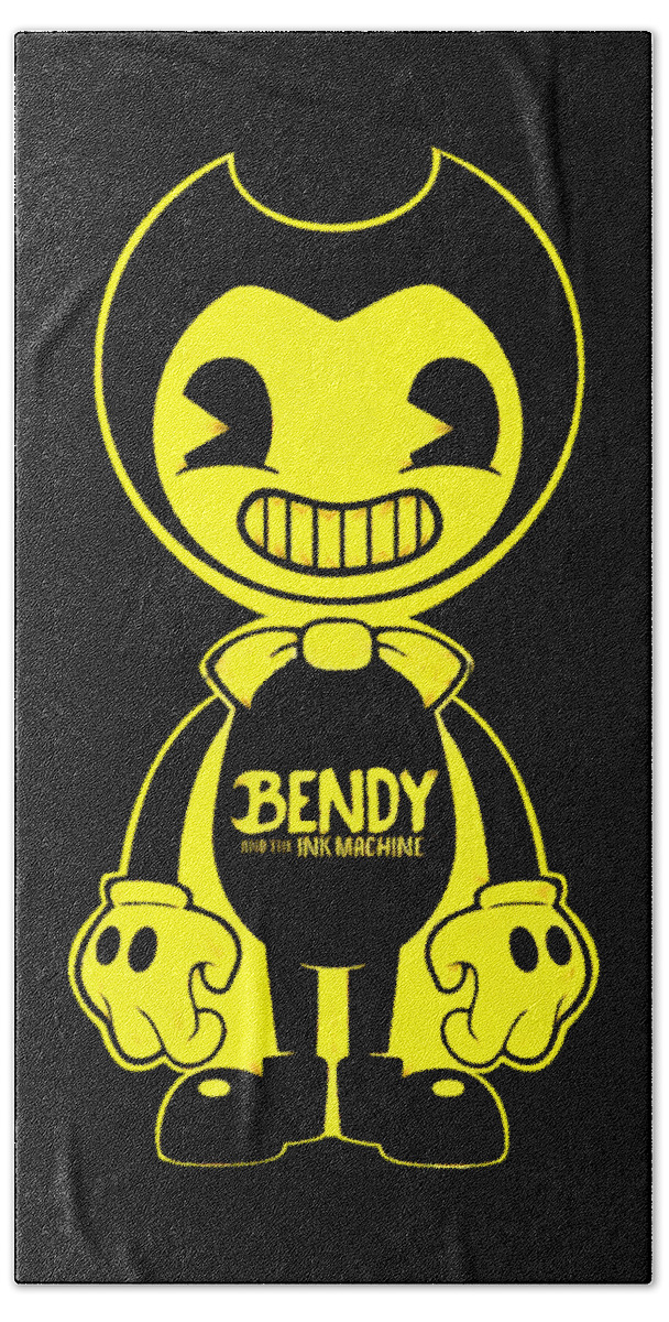 Bendy And The Ink Machine Beach Towel featuring the drawing Bendy and the Ink Machine by Jane Foster
