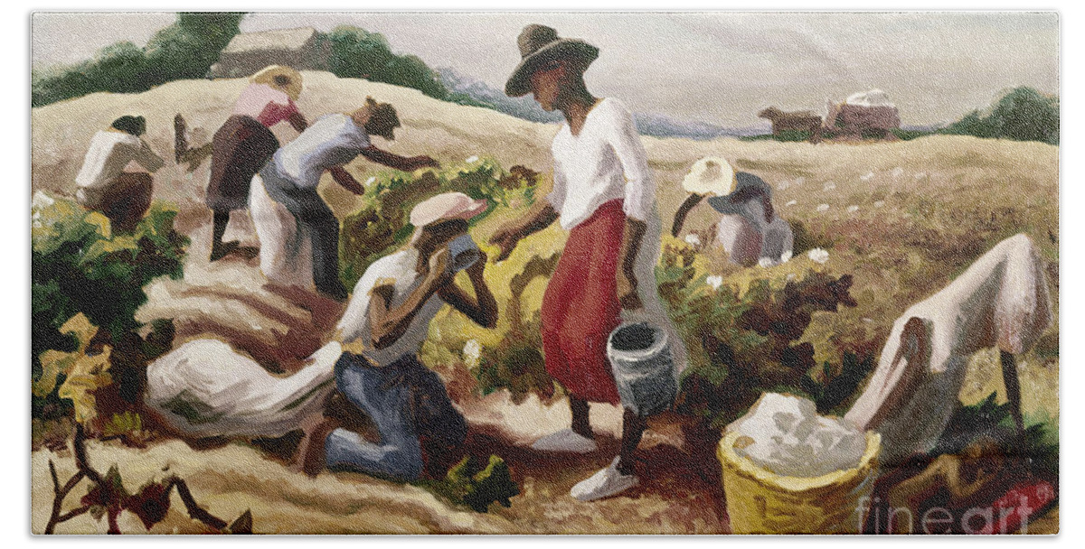 1945 Beach Sheet featuring the painting Field Workers, 1945 by Thomas Hart Benton